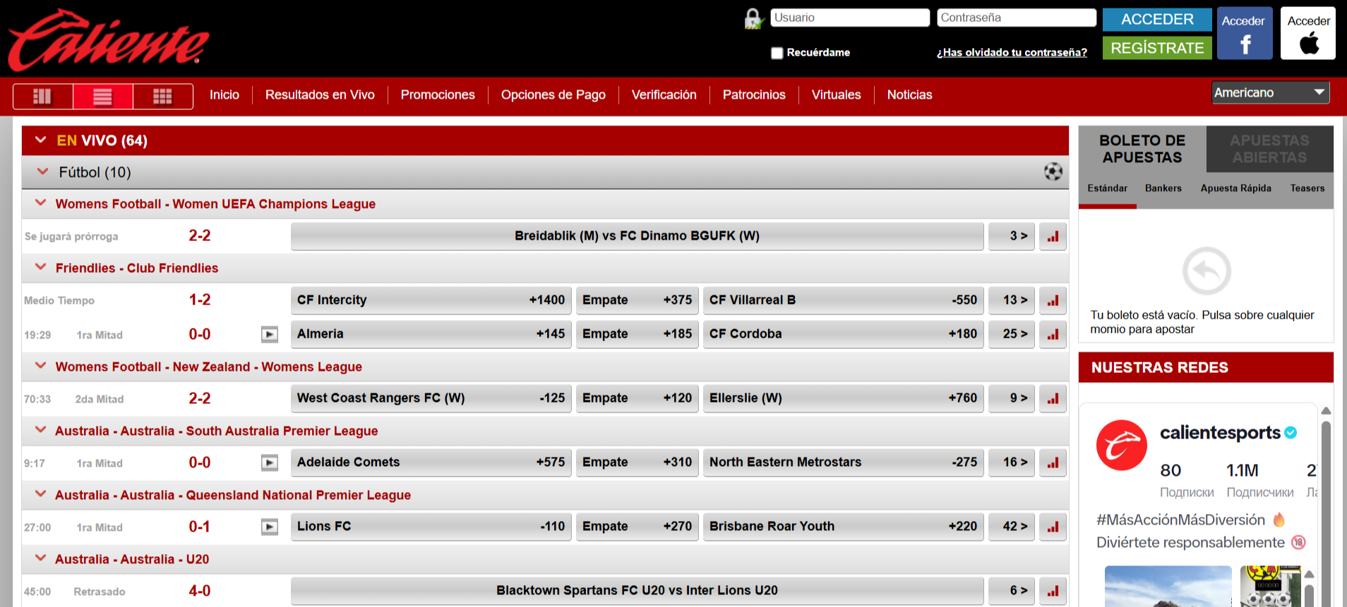 caliente live betting